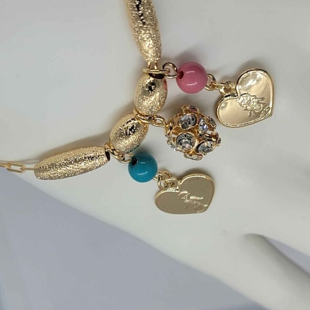 Brand New 18k Gold Filled Daughter  Son Heart  Pink  Blue Bead Bracelet